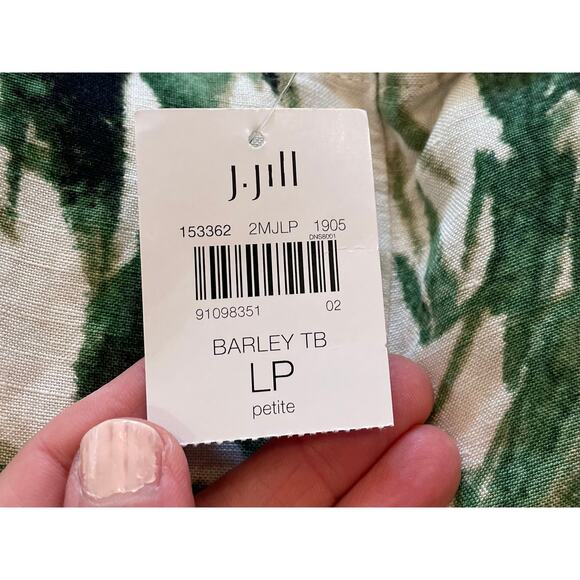 NWT J. Jill Linen Blend Barley Palm Bamboo Tropical Wide Leg Cropped Pants LP - Picture 9 of 15